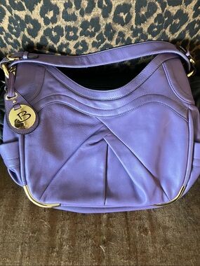 b. makowsky Lavender/Purple Leather Shoulder Bag with Gold-Tone Hardware